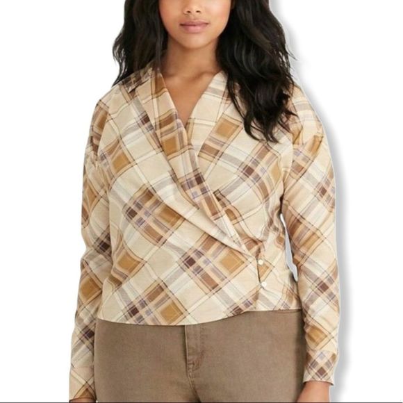 Lauren Ralph Lauren Riatana Plaid Surplice Blouse - Picture 1 of 13